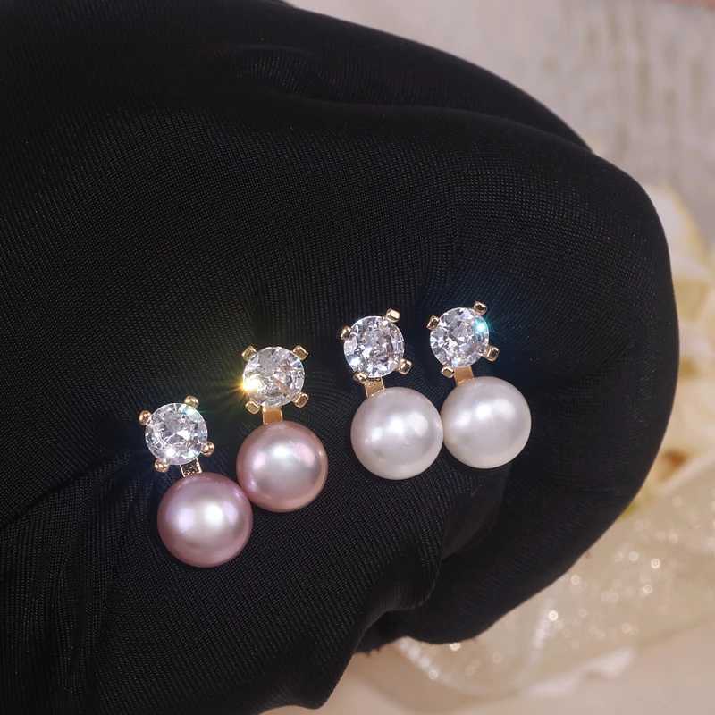Classic Real Natural Freshwater Pearl Stud Earrings For Women Shiny Zircon Crystal Stud Earrings Female Wedding Party Jewelry Y250804