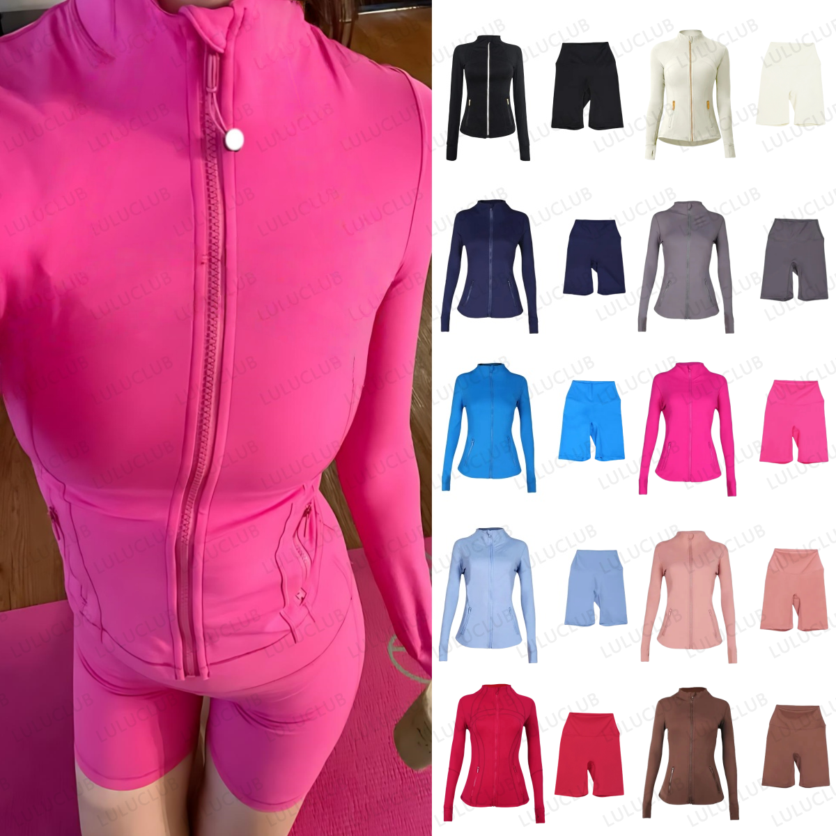 5A Fitness Sets Women Yoga Sets Jackets Shorts Push-Ups Fitness Sets Sports Jackets Zip-Up Comfort Stretchy Sportswear Set