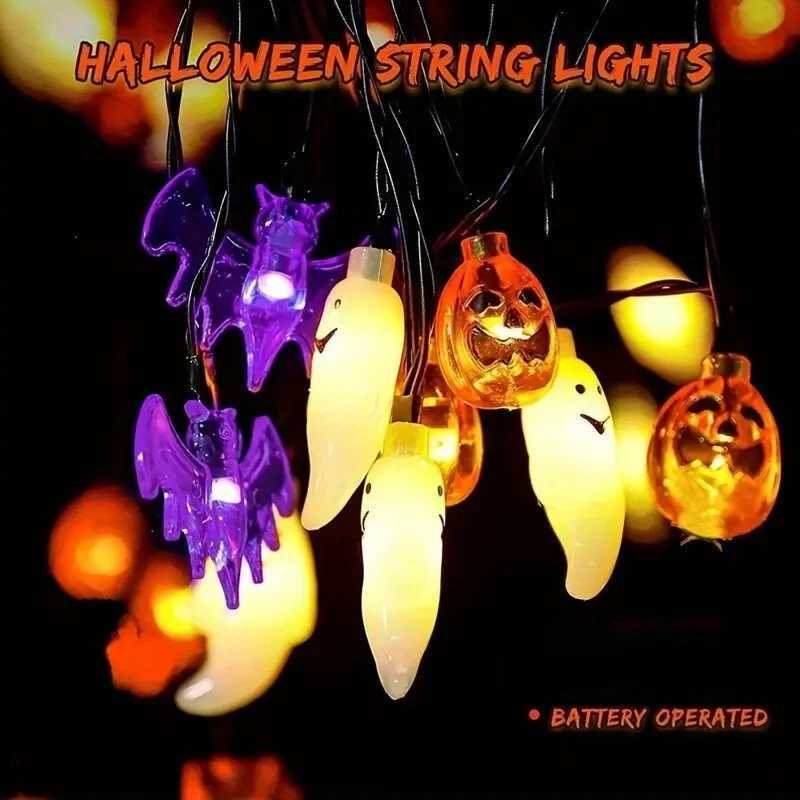 1PC Halloween String Light Battery Powered 3D Pumpkin Bat Ghost Lights Halloween Decoration Lamp For Party (Battery Not Included) XJ250804