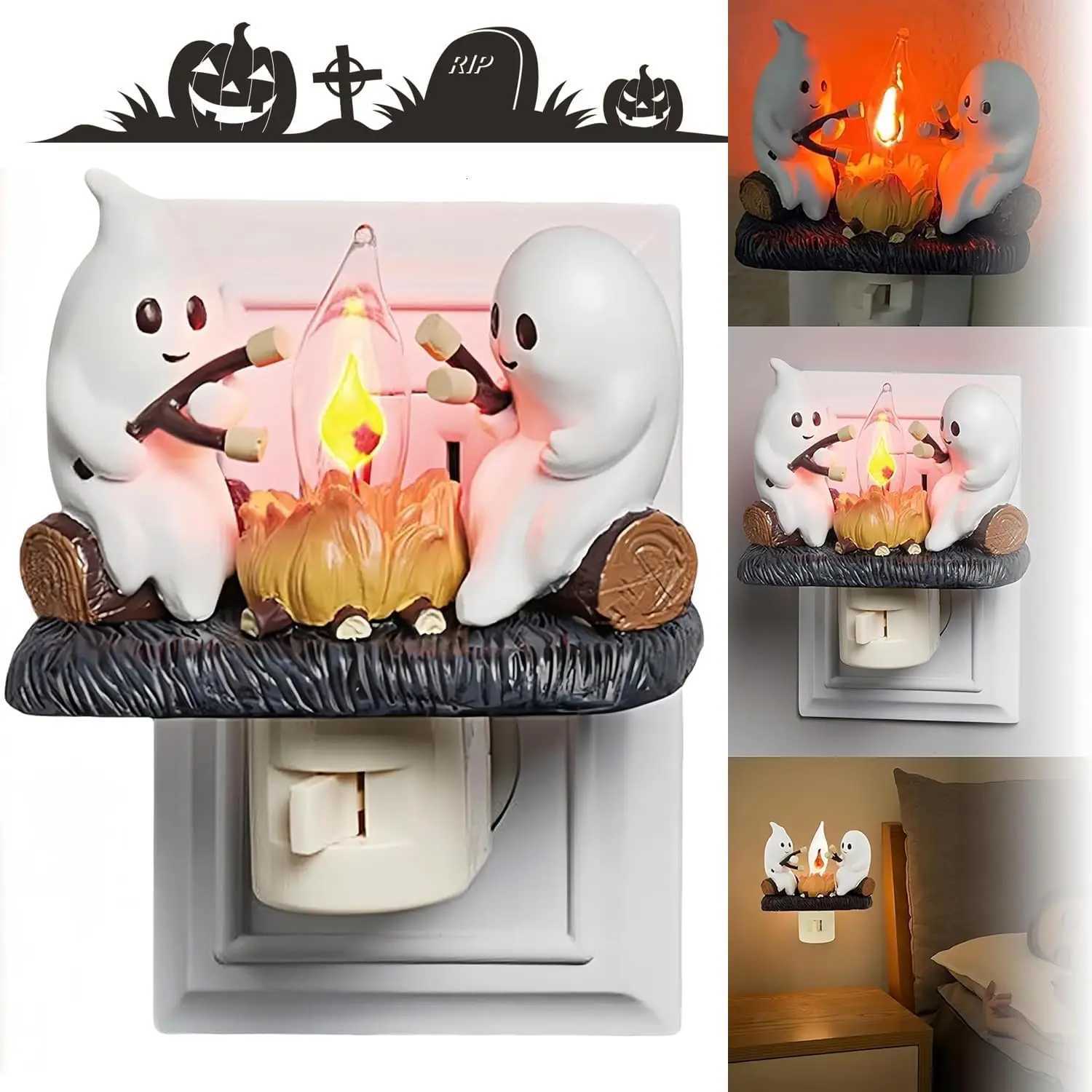 New Fashionable Ghost Campfire Nightlight Ghost Campfire Flickering Plug-in Night Light Halloween Ghost Pumpkin Night Light XJ250804