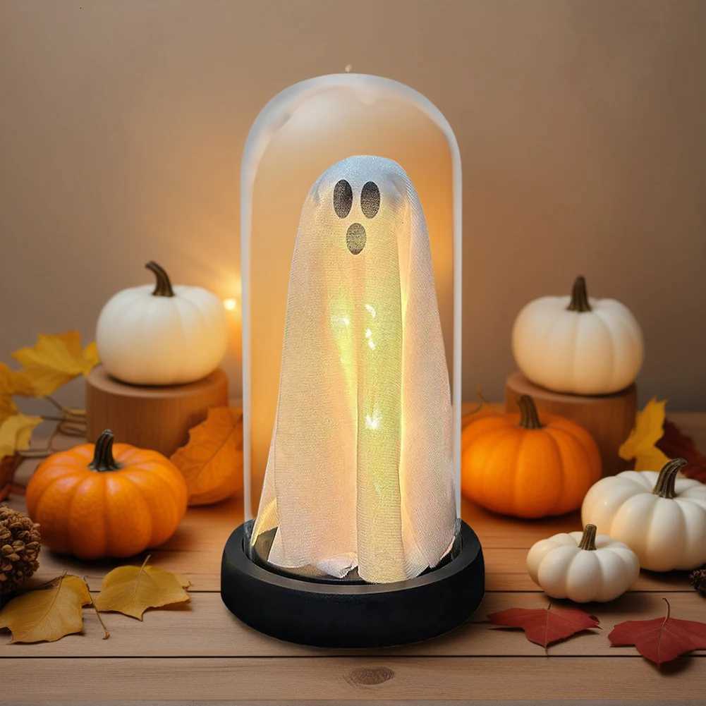 Halloween Decor Light Up Ghost in Plastic Cloche Cute Ghost with Light Halloween Ghost Night Light for Home Party Decor XJ250804