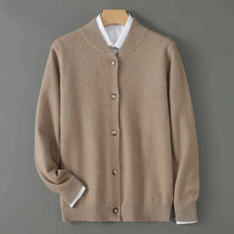 100% Mink Cashmere Sweater Knit Cardigan Men Stand Collar Long Sleeve Autumn and Winter Mens Clothing Casual Business Coat Top XJ250805