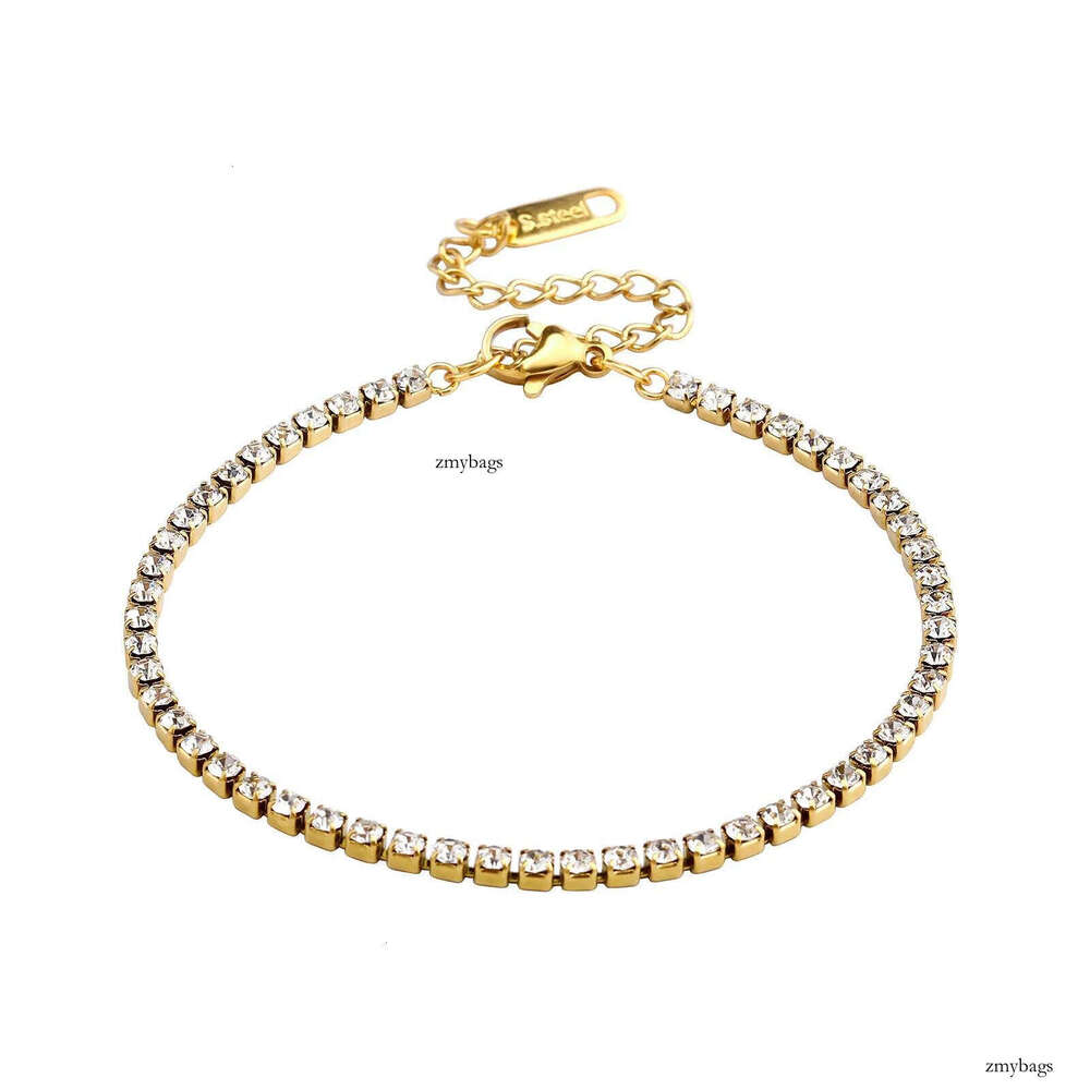 2MM Stainless Steel Prong Tennis Chain Bracelet 7 Inches Gold Plated Hip Hop Sparkly Chains Bracelets Wrist Jewelry For Women Bijoux Gifts