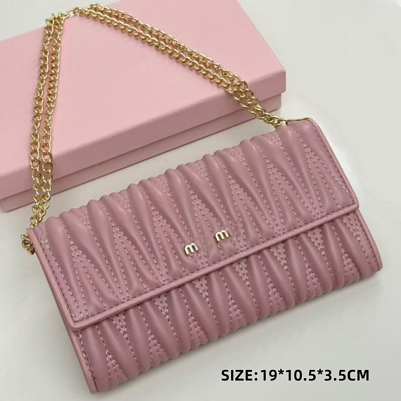 2025 Hot selling Long Women's Wallet Designer Wallet Wrinkle Card Clip Credit Card Clip High end Luxury Multi functional Chain Crossbody Wallet Long Shoulder Strap