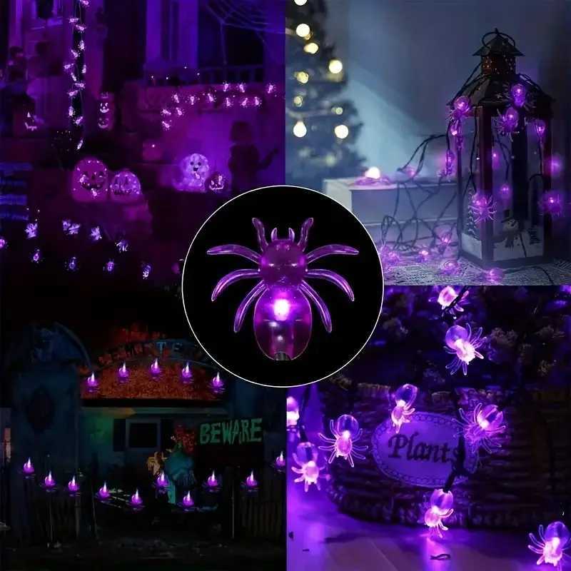 1pc 20/30 LED Halloween Spider Outdoor String Light With 8 Lighting Modes Solar Powered Lamp For Home Garden Yard Halloween Decor XJ250804
