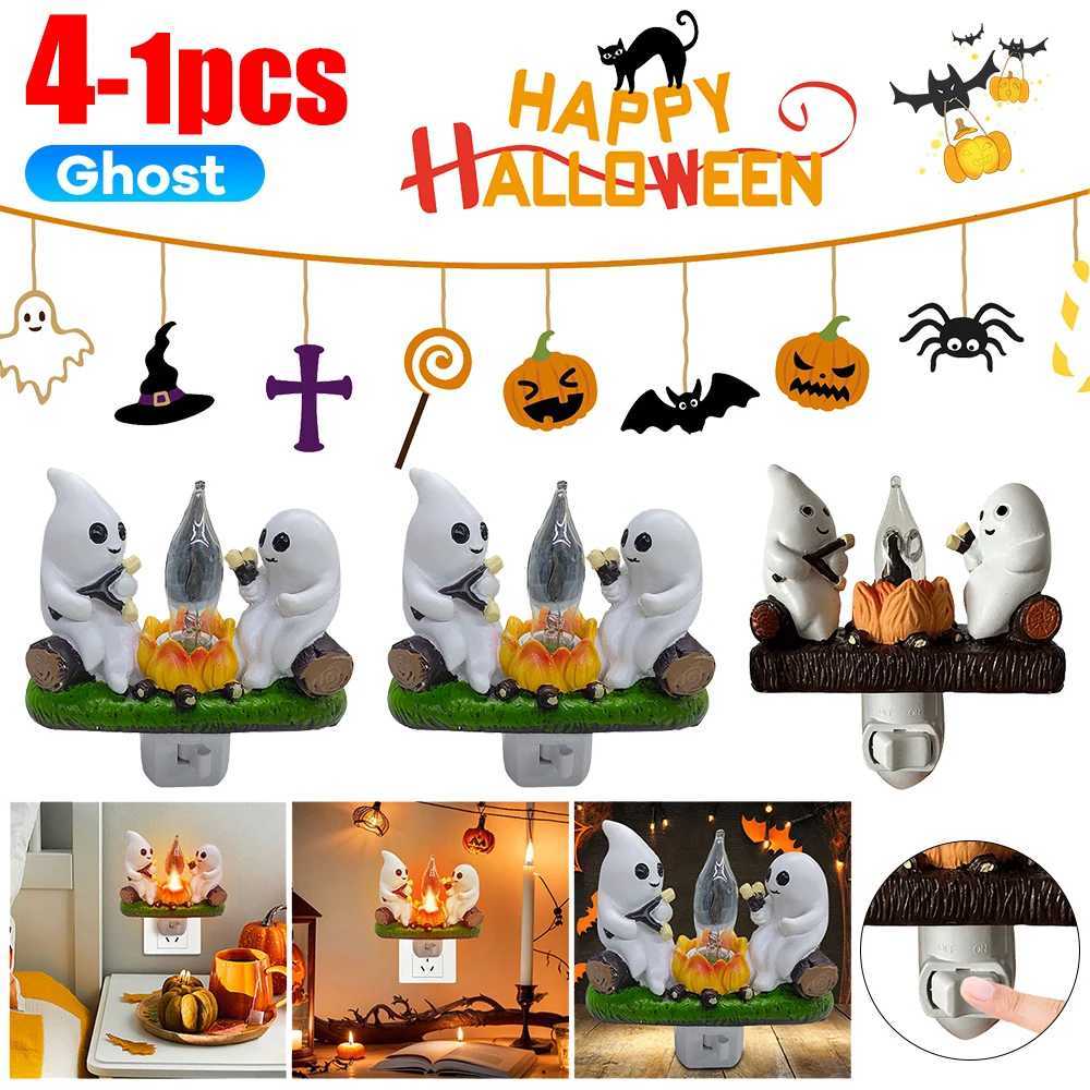New Night Light Bonfire Flickering Ghost Led Light Halloween Party Ghost Campfire Plug-in Lamps Room Decoration for Boys/Girls XJ250804