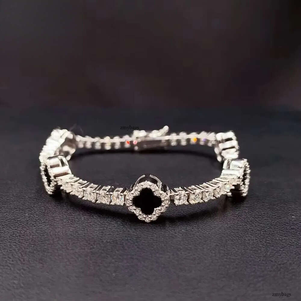 NEW ARRIVALS 3mm Iced Out Moissanite Sier Tennis Four-leaf Clover Bracelet Hip Hop Jewelry Unisex
