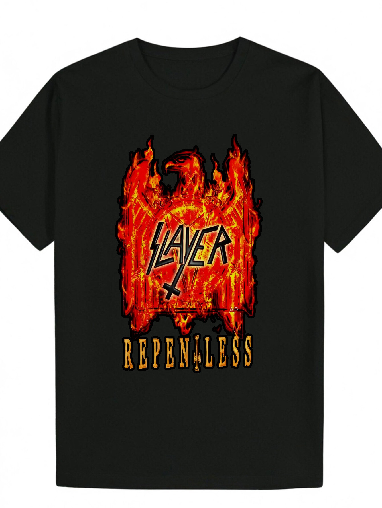 Men's Black Summer - Bold 'Layered' Flame Design, Lightweight Polyester, Crew Neck, Machine Washable, Suitable for Casual Wear, Warm We