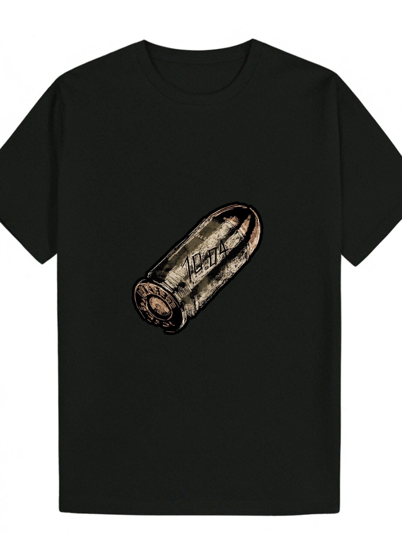 Men's Casual Pattern T-Shirt - Black Bullet and Text Print, Breathable Polyester Fiber, Regular Fit, Machine Washable, Summer T-Shirt, Classic Ro