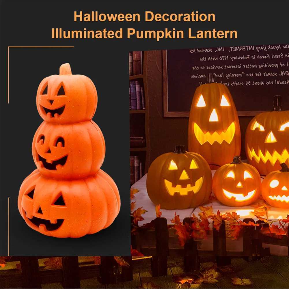 3 Tiers Halloween LED Pumpkin Lantern Jack O Lantern Glowing Pumpkin Decor Lighted Stacked Pumpkin Halloween Pumpkin Decorations XJ250804