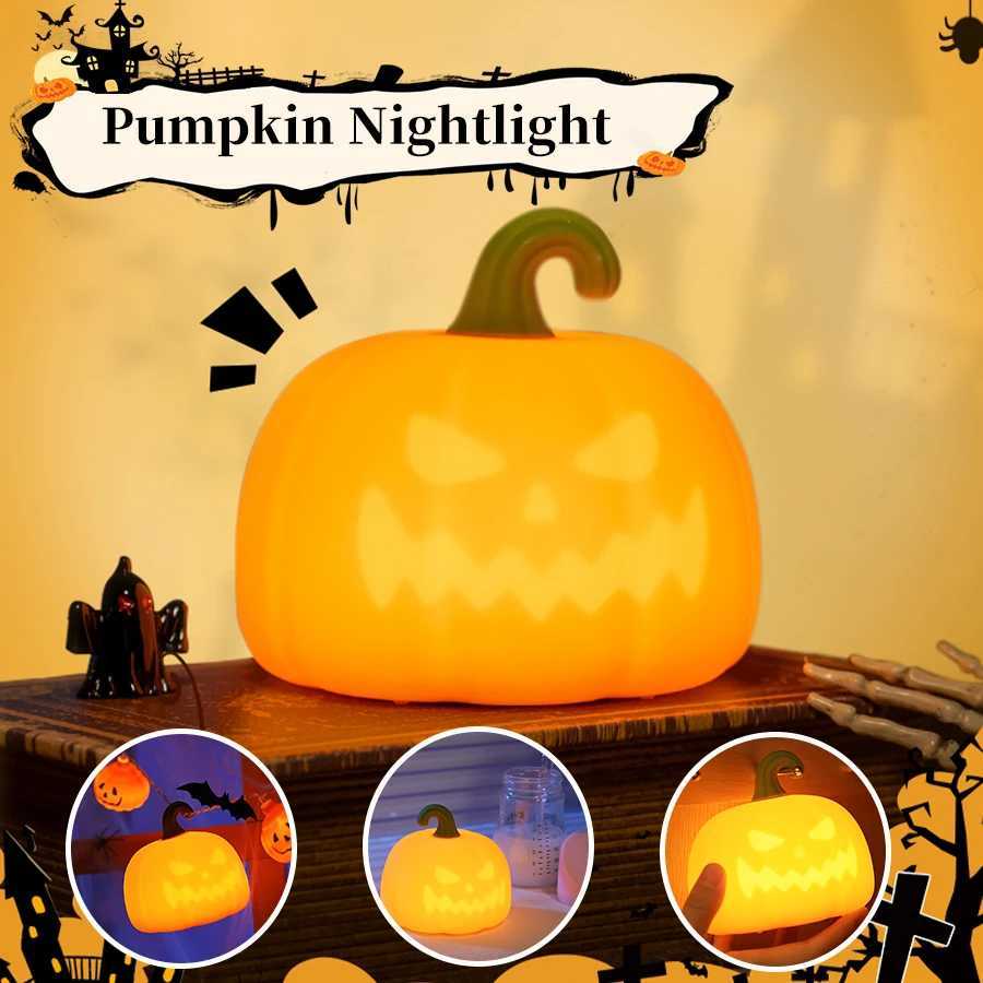 Led Pumpkin Night Light for Halloween Party Decor Dimmable Bedside Lamp Rechargeable Touch Night Lamp Warm White or 7 Colors XJ250804