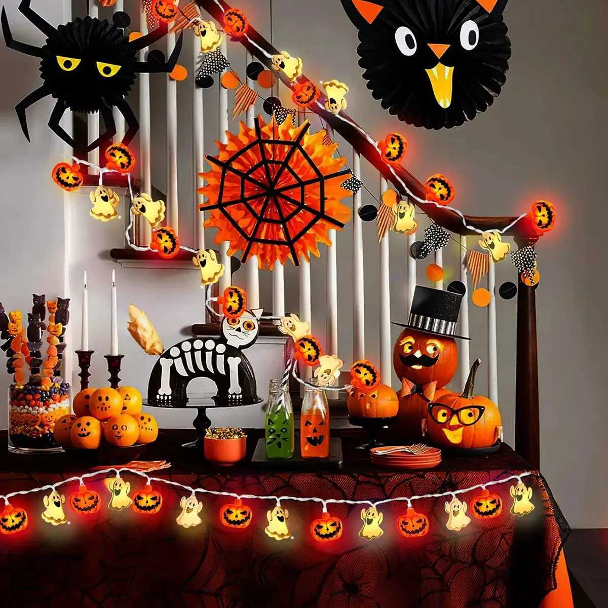 1pc 10/20 LED Halloween Single Layer Pumpkin Ghost String Light Battery Powered For Home Garden Holiday Halloween Party Decoration XJ250804