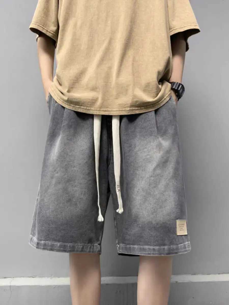 Washed Fashion Denim Shorts Mens Summer Thin Middle Pants American Street Versatile Loose Straight Sports Pentagram Pants Y250814