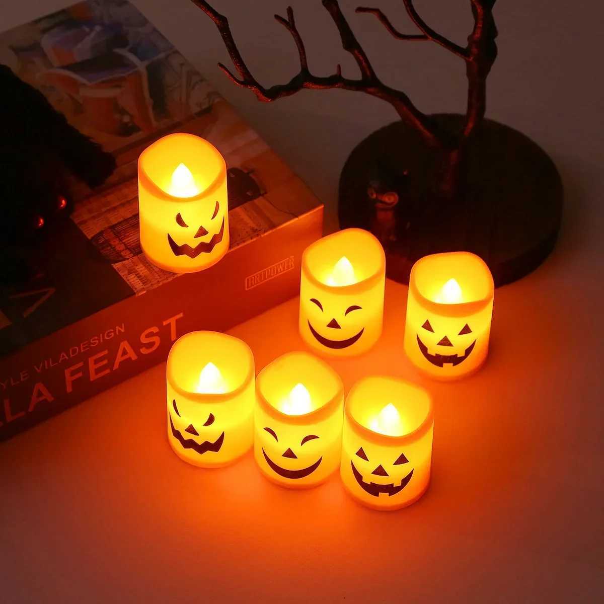 6Pcs LED Candle Light Battery Powered Pumpkin Skull Ghost Spooky Light Halloween Party Decoration Ambient Electronic Candle LightsXJ250804
