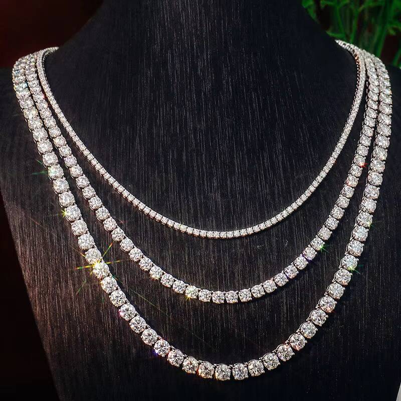 Premium Quality Mens Iced-Out Tennis Chains with Genuine Moissanites - Available in Sizes 4/5/6mm