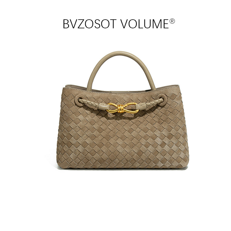 BVZOSOT VOLUME BVZOSOT VOLUME new European and American Fashion Matte Women's Handmade Braided Soft Leather Tote Bag Bucket Bag Handheld Single -