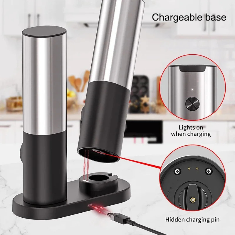 Electric Salt and Pepper Grinder Set With Led Light USB Rechargeable Automatic Spices Grinder Adjustable Spice Mill Kitchen Tool 250804