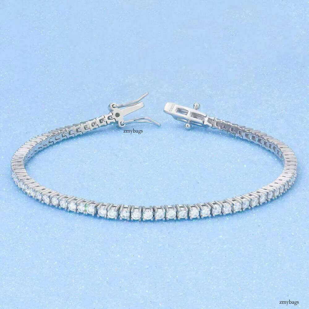 Wholesale Hiphop Jewelry 2mm Sier White Gold Plated Tennis Link Chain Round Brilliant Cut Moissanite Bracelet for Men
