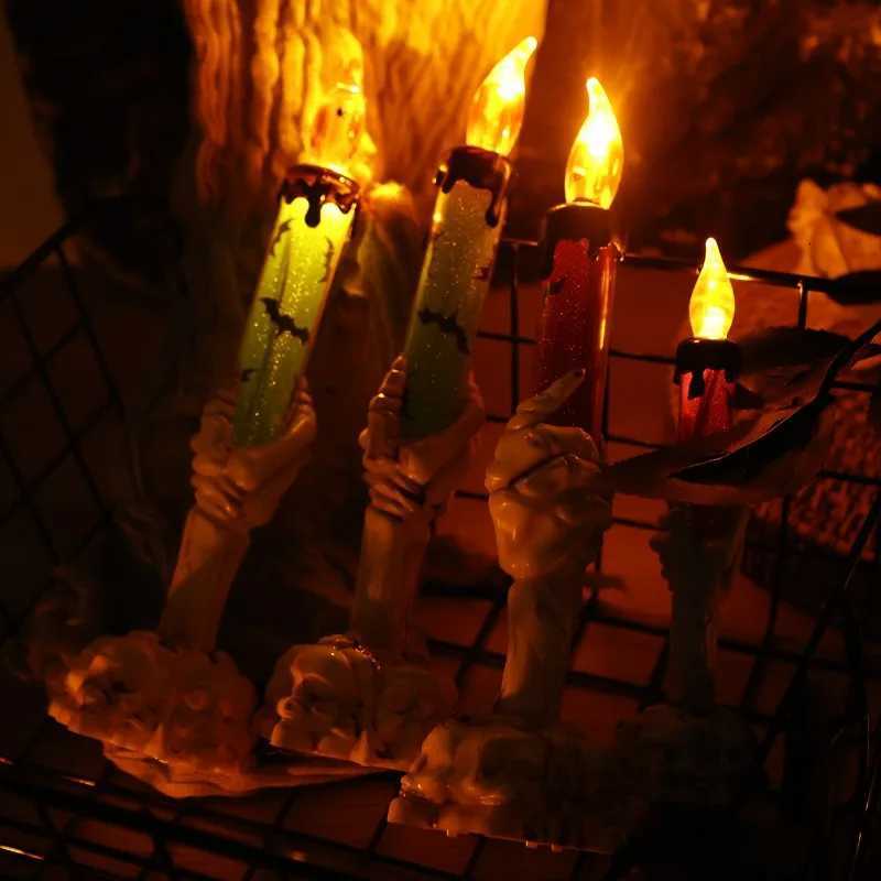 Halloween Candle Lamp Plastic Ghost Hand Skull Lamps with Button Batteries Haunted House Horror Atmosphere Props Party SuppliesXJ250804