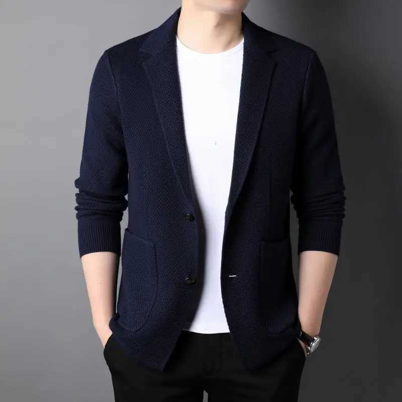 High Quality Knitted Cardigan Men Fashion Slim Fit Sweatercoat Solid Turn Down Collar Korean Style Knit Jackets Mens Cardigan XJ250805