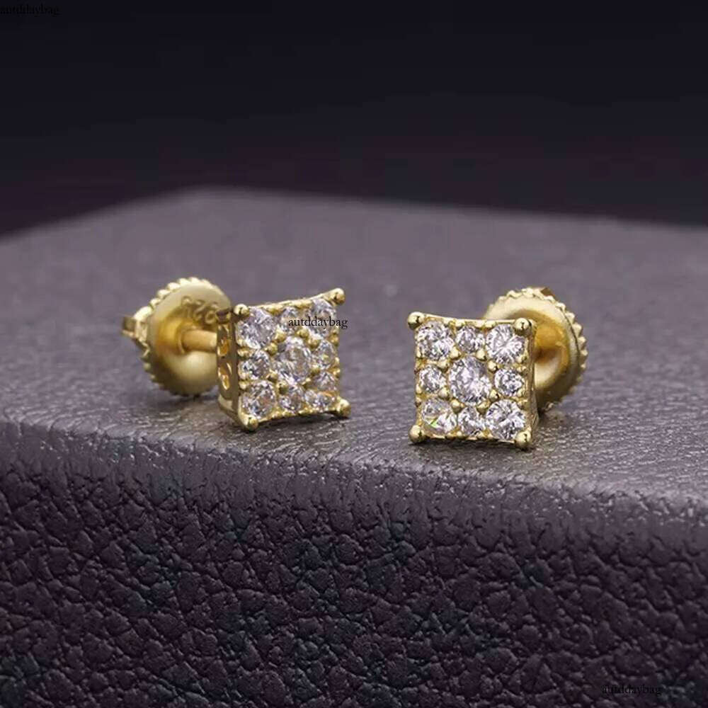 Hip Hop Jewelry 14k White Gold Plated Iec Out VVS Moissanite Dia Sterling Sier Square Stud Earrings for Men
