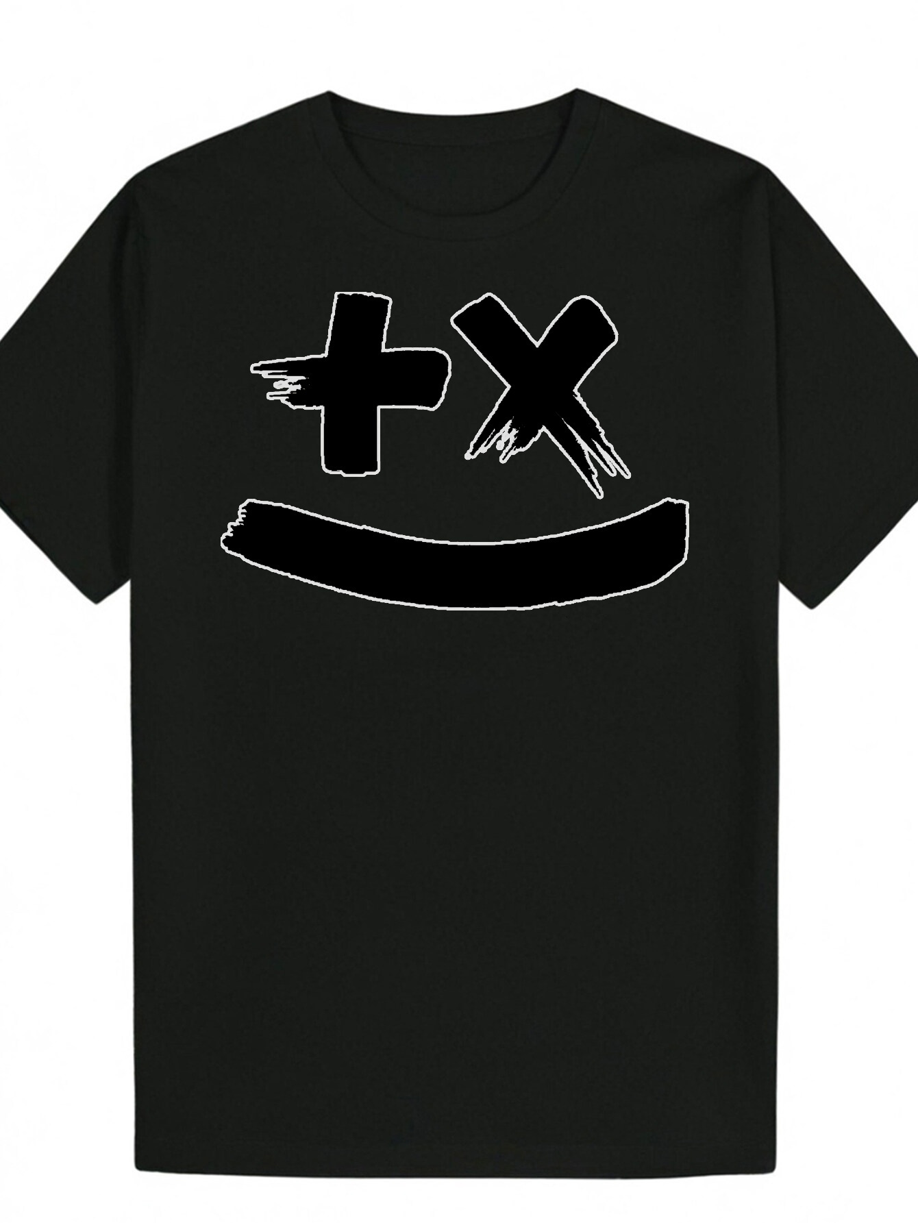 Men's Summer - Black Polyester Round Neck, White Sketch Design, Lightweight and Breathable, Suitable for Casual Wear, Pattern T-Shirt 182e8