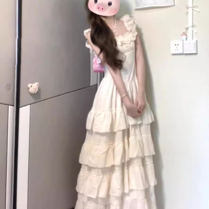 2025 Summer French Style Stunning Lace up Dress fashion for Women's Beach Vacation Birthday Princess Dress Fluffy Cake Long Dress New Designer Dr