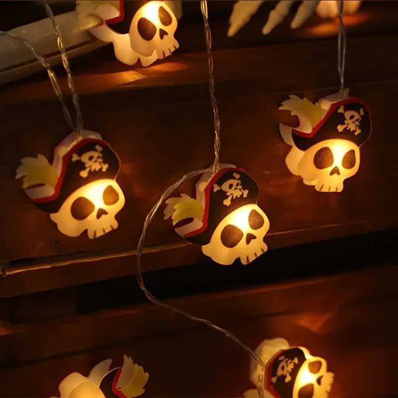 1pc Halloween Pirate Skull String Light 10/20LED Hanging Atmosphere Lamp For Home Haunted Houses Indoor Festival Party Decoration XJ250804