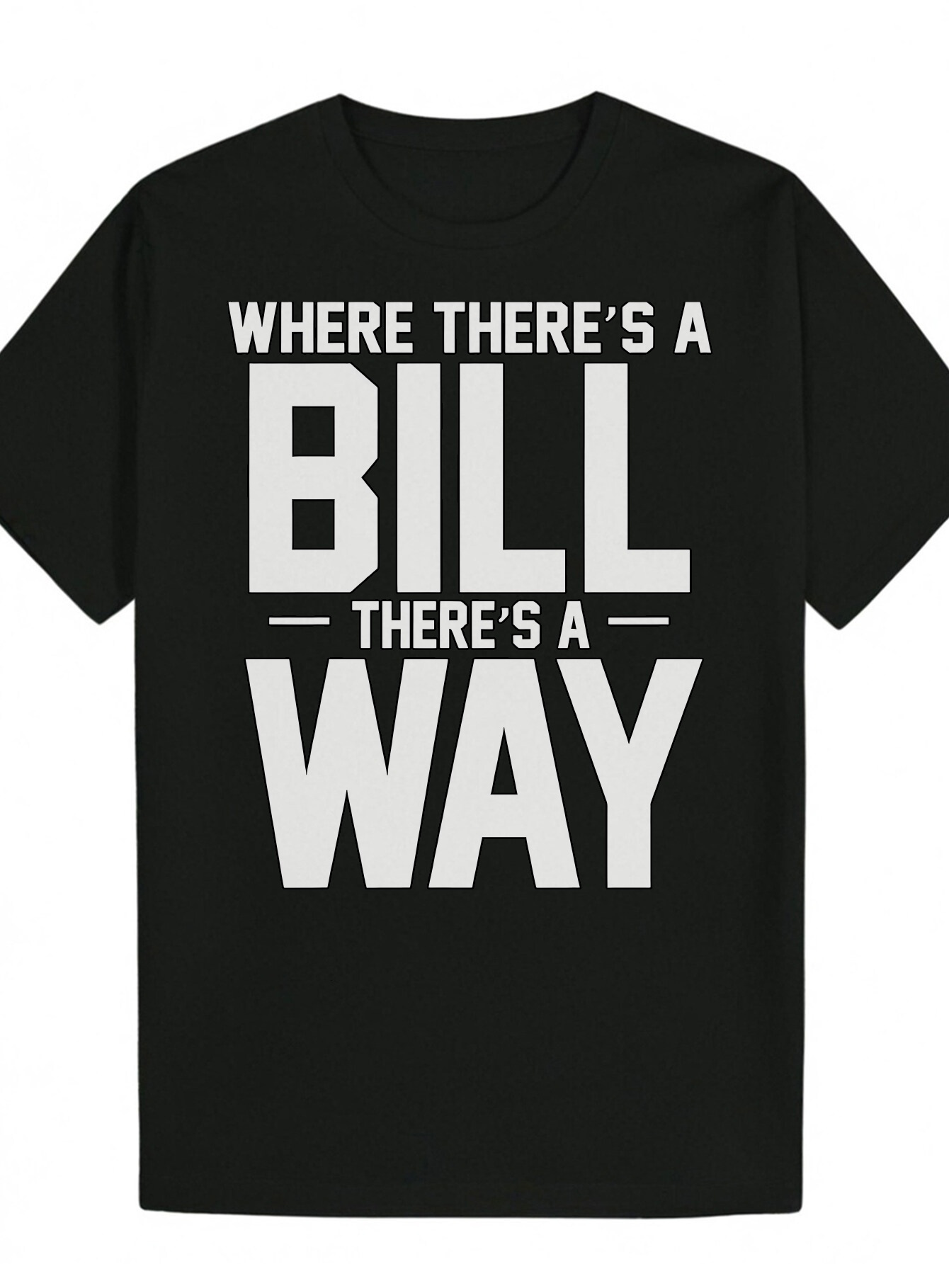 Men's Summer Round Neck Polyester T-S, Printed with 'Where Bill There'S Way' Letters, Black, Regular Fit, Pattern Details, Suitabl