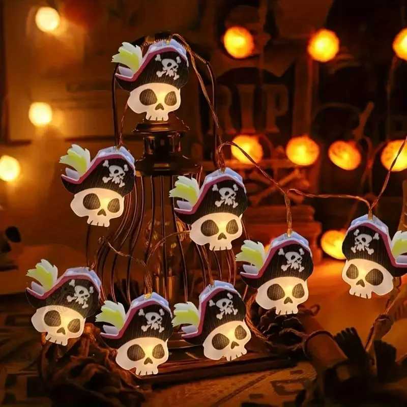 1pc Halloween Pirate Skull String Light 10/20LED Hanging Atmosphere Lamp For Home Haunted Houses Indoor Festival Party Decoration XJ250804