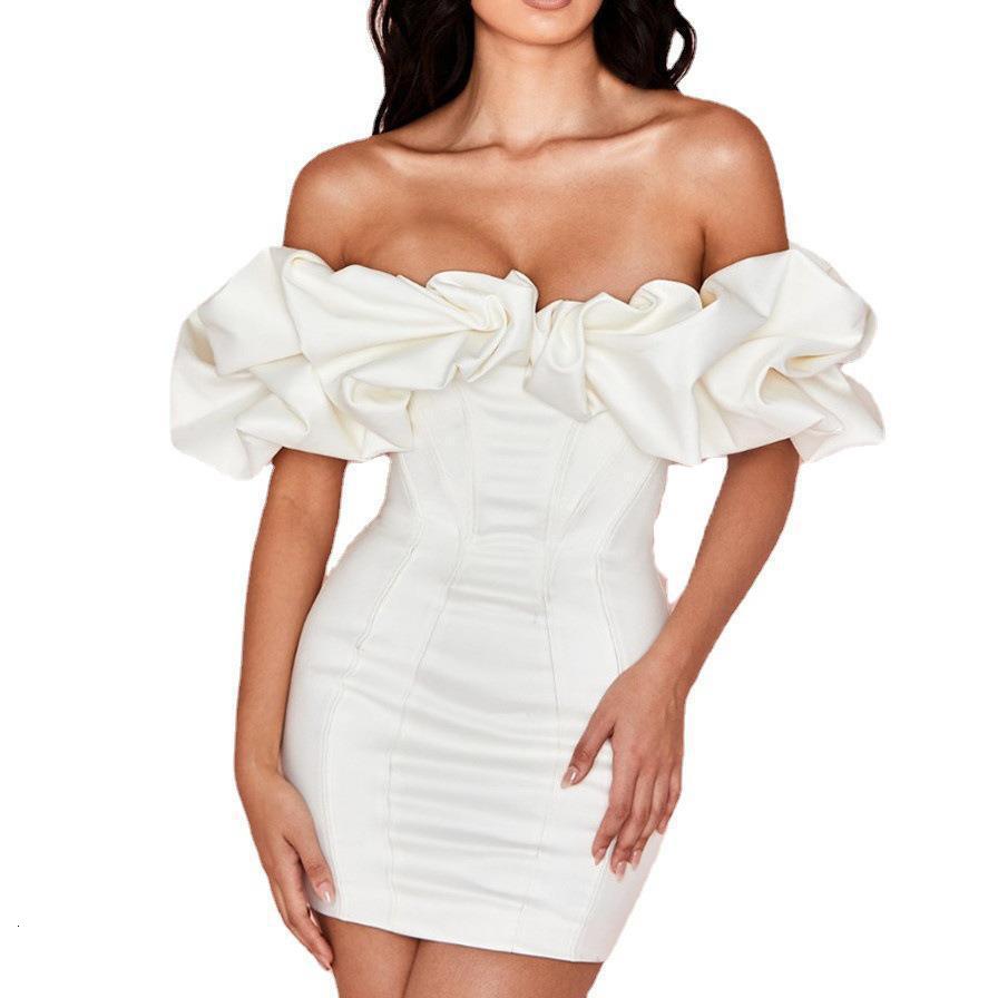2025 sexy dress waist tight short skirt strapless off shoulder fishbone ruffled fashion edge dress new designer dress