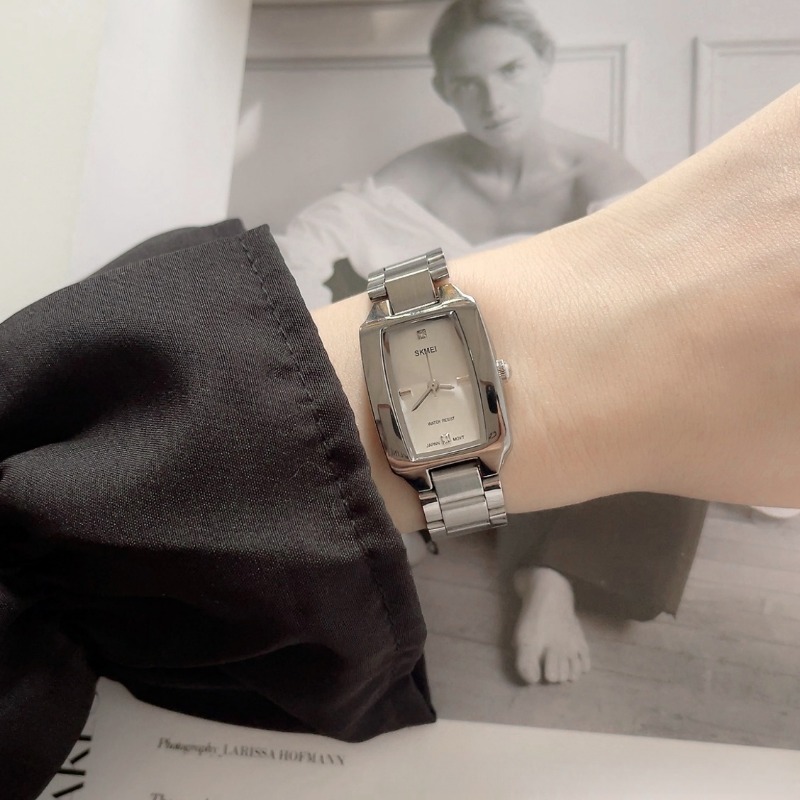 Womens Rectangle Stainless Steel Band Timepiece with Sparkling Diamonds - Durable Water-resistant Analog Quartz