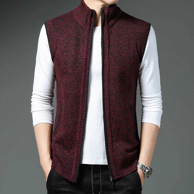 Autumn Winter Mens Vest Full Zipper Sleeveless Jackets Knitted Casual Jackets Warm Fleece Cardigan Waistcoat Sweaters Coat XJ250805