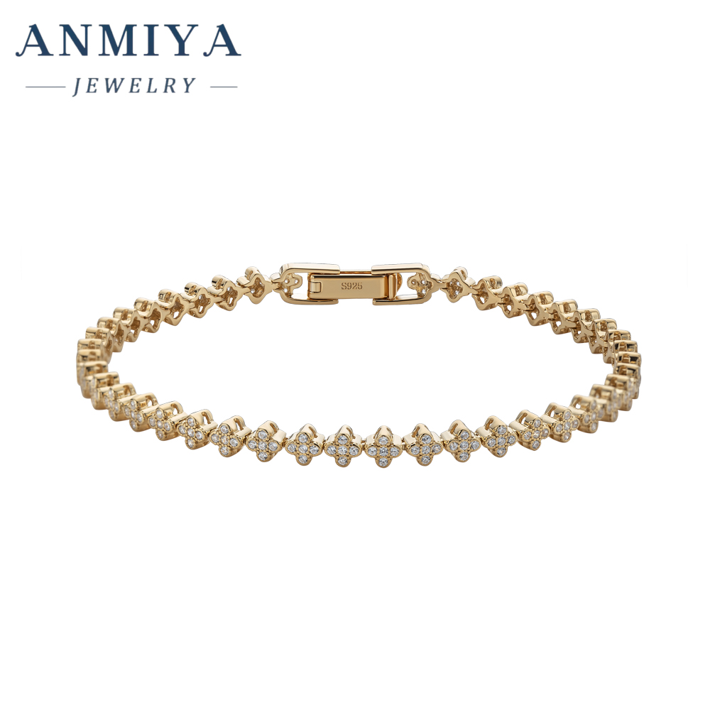 Free Shipping Sier Fashion Charm Inlaid Four Leaf Zirconia Tennis Chain Clover Waterproof Bracelet for Women and Men