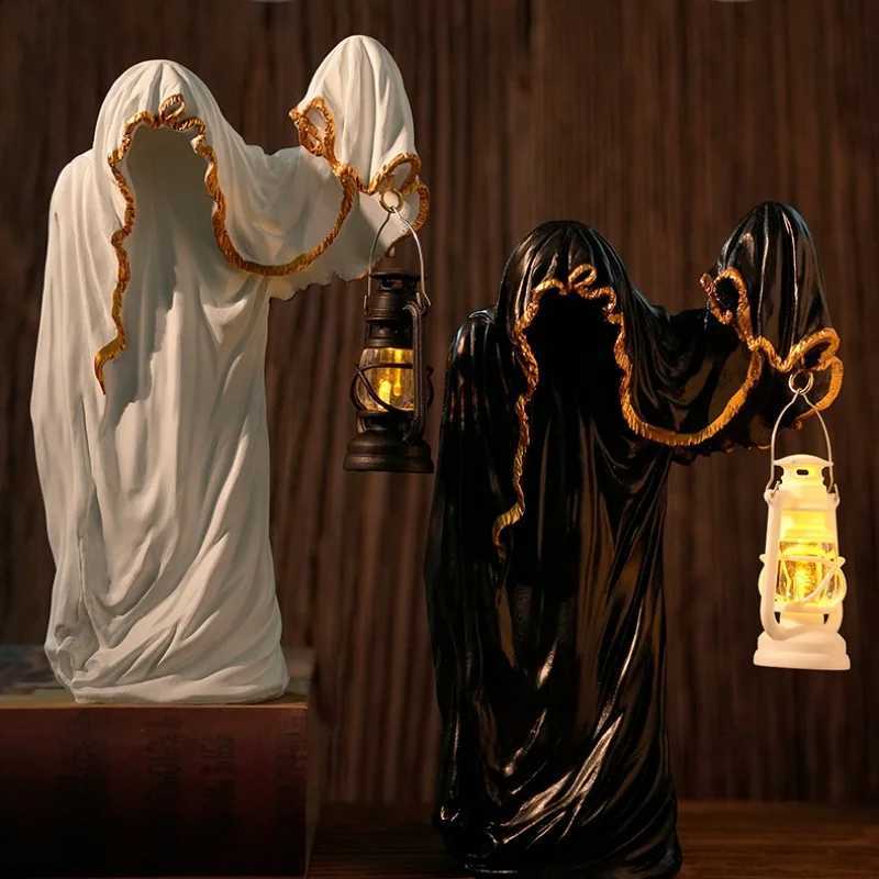 Ghost Wizard Lantern Halloween Sculpture Ornament Day Of The Dead Party Sculpture Ornament Black-Robed Wizard Gift XJ250804