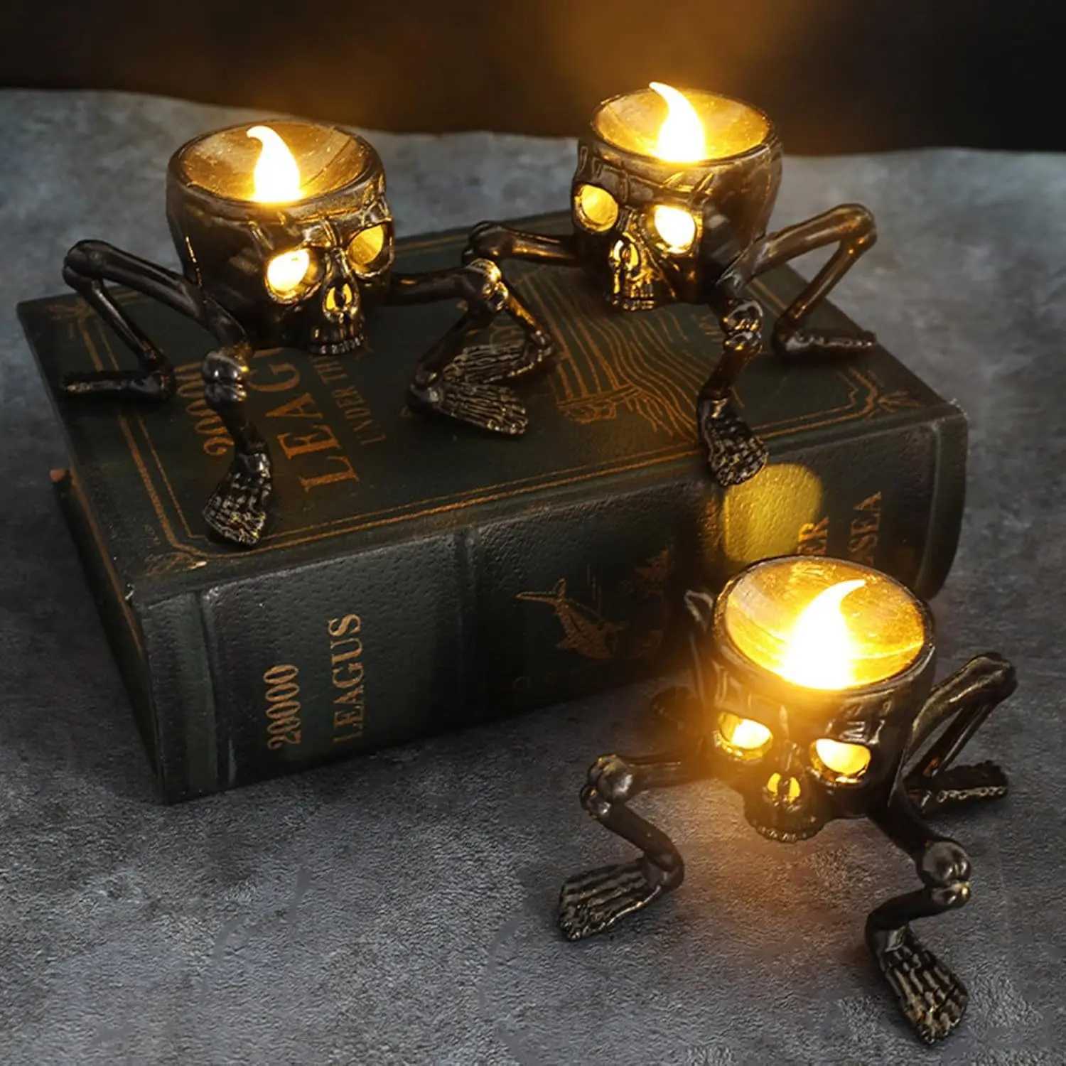 Halloween Tea Light Candles Skeleton Hand Flameless LED Candles 8.5cm/3.3inch Flameless Tea Lights Candle Lamp For Halloween XJ250804