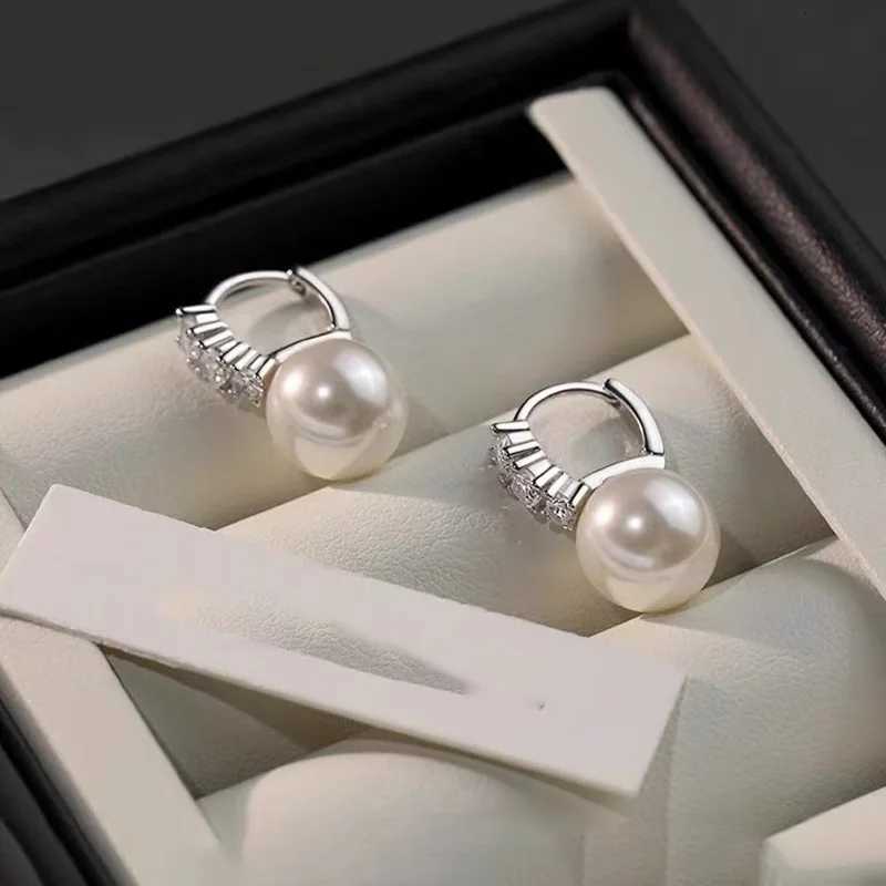 925 Sterling Silver Zircon Round 10/12mm Pearl Pendant Hoop Earrings For Women Party OL Fine Jewelry Light Luxury Accessories Y250804