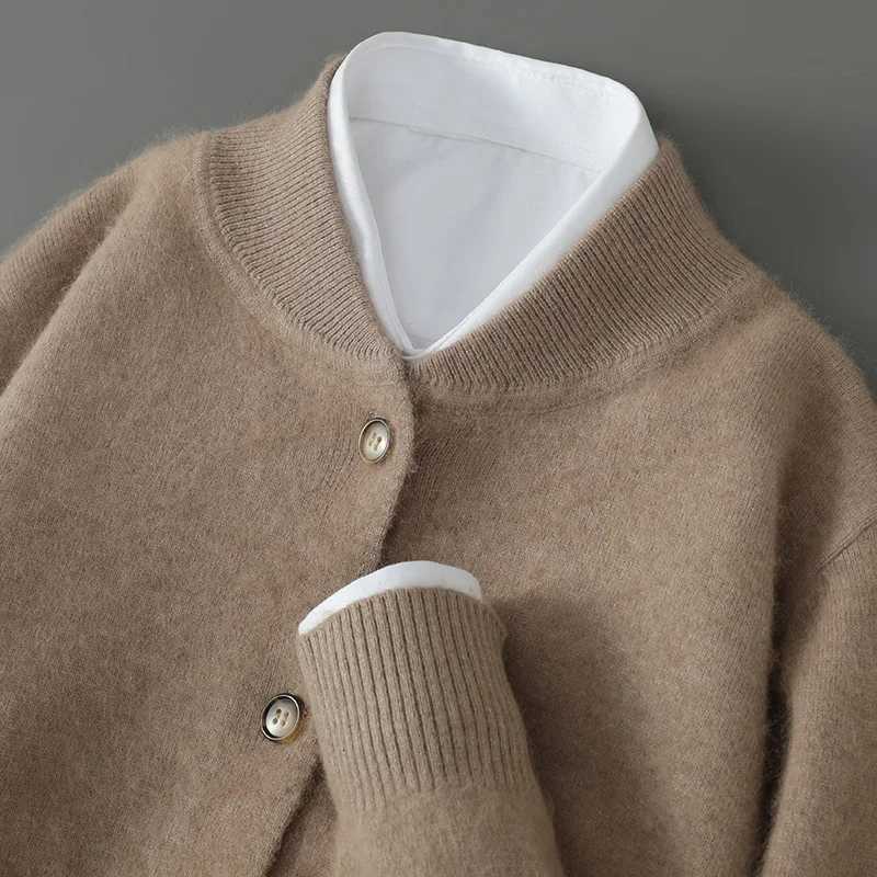 Autumn and Winter New Stand-Up Collar Mink Cashmere Cardigan Mens Loose Padded Sweater Business Casual Knitted Coat XJ250805