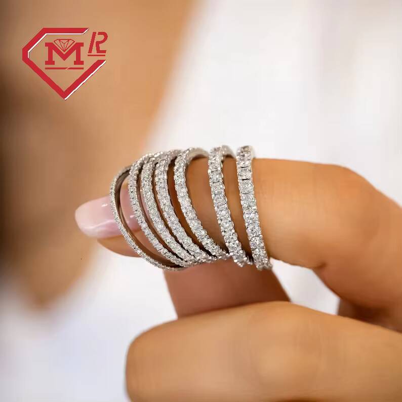 Custom Lab Diamond Ring Wedding Band 925 Silver 2mm 3mm 4mm Eternity Lab Grown Diamond Ring