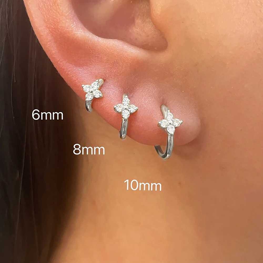 3PCS Simple 6mm/8mm/10mm Flower Zircon Hoop Earrings Set For Women 18K Gold Plated Stainless Steel Huggie Piercing Jewelry Gifts Y250804