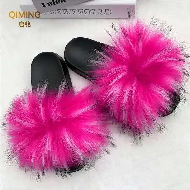 Summer Faux Fur Slippers For Women Indoor Plush Fluffy Slides Casual House Shoes Luxury Female Furry Flip Flops Flats Sandals W250805