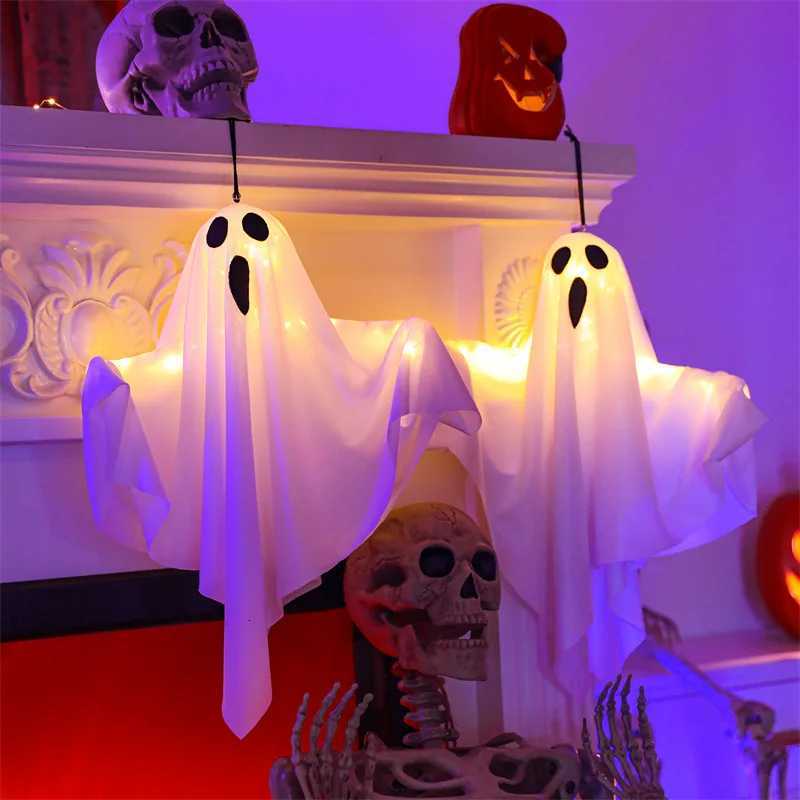 1PC Halloween Ghost LED White Ghost Hanging Light Ghosts Horror Props for Halloween Party White Flying Ghosts Haunted House DecorXJ250804