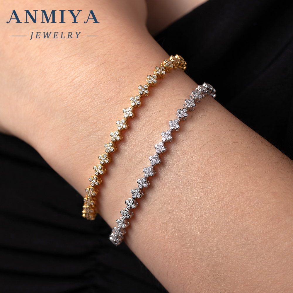 Free Shipping Sier Fashion Charm Inlaid Four Leaf Zirconia Tennis Chain Clover Waterproof Bracelet for Women and Men
