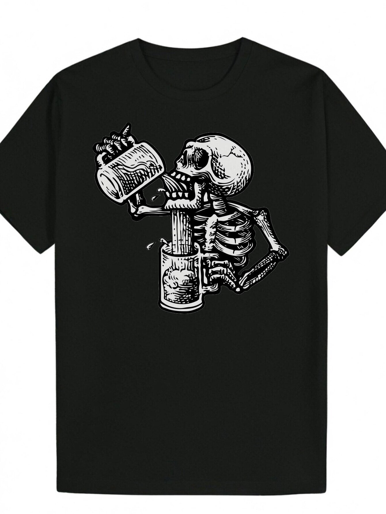 Fun Men's Graphic T-Shirt - Black Casual Summer Short Sleeve Shirt with Unique Skull Print, Machine Washable Polyester Fiber ae4c0