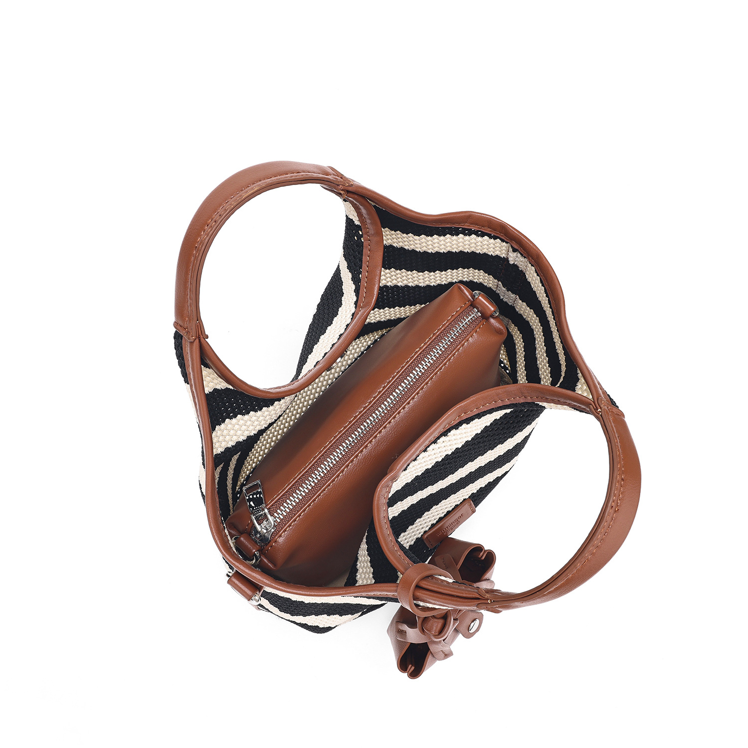 Black White Striped Tote 2025 New Style Large-Capacity Casual Hollowed-Out Beach Versatile Hand-Held Single-Shoulder And Crossbody Bag