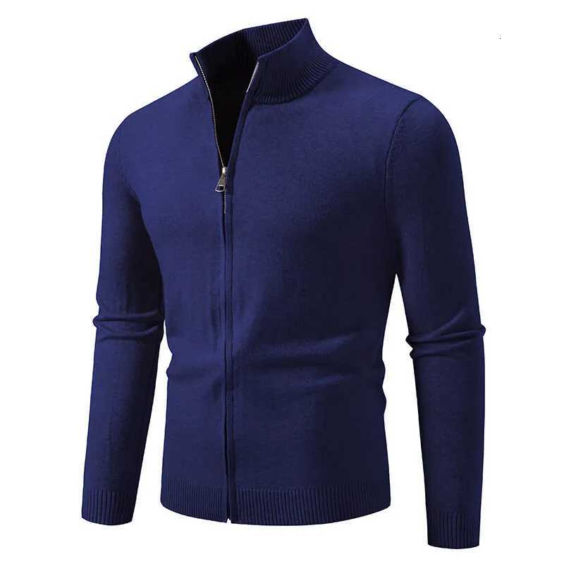 Spring Autumn Mens Fashion Stand Collar Cardigan Solid Color Slim Fit Casual Knitted Sweater Coat Men Korean Style Knit Cardigan XJ250805