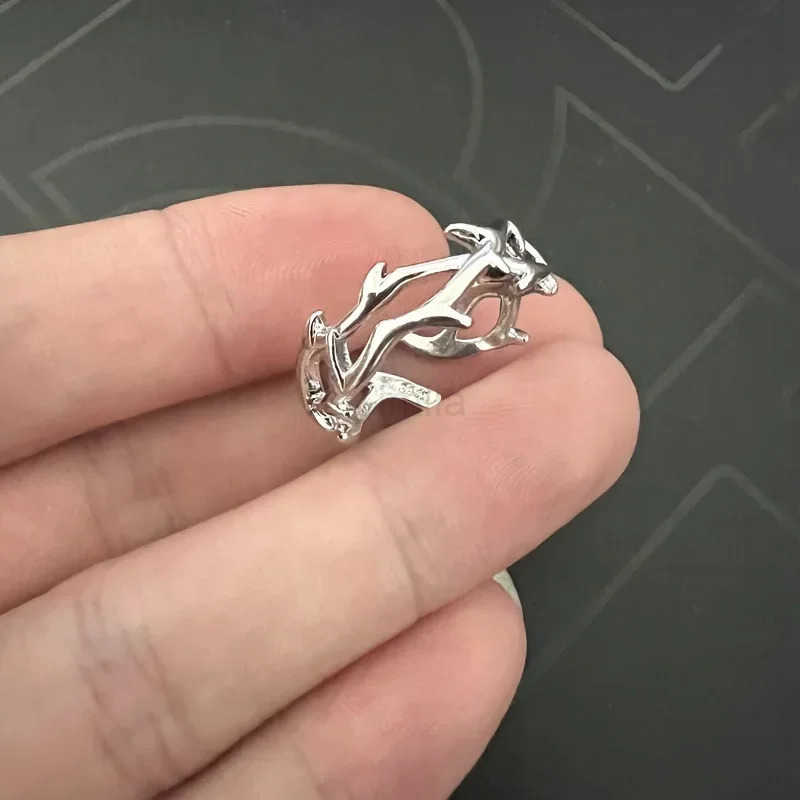 Fashion Goth Double Layer Rose Couple Rings for Men Women Retro Open Stainless Steel Thorns Punk Finger Ring Jewelry Y2k Gift U250805