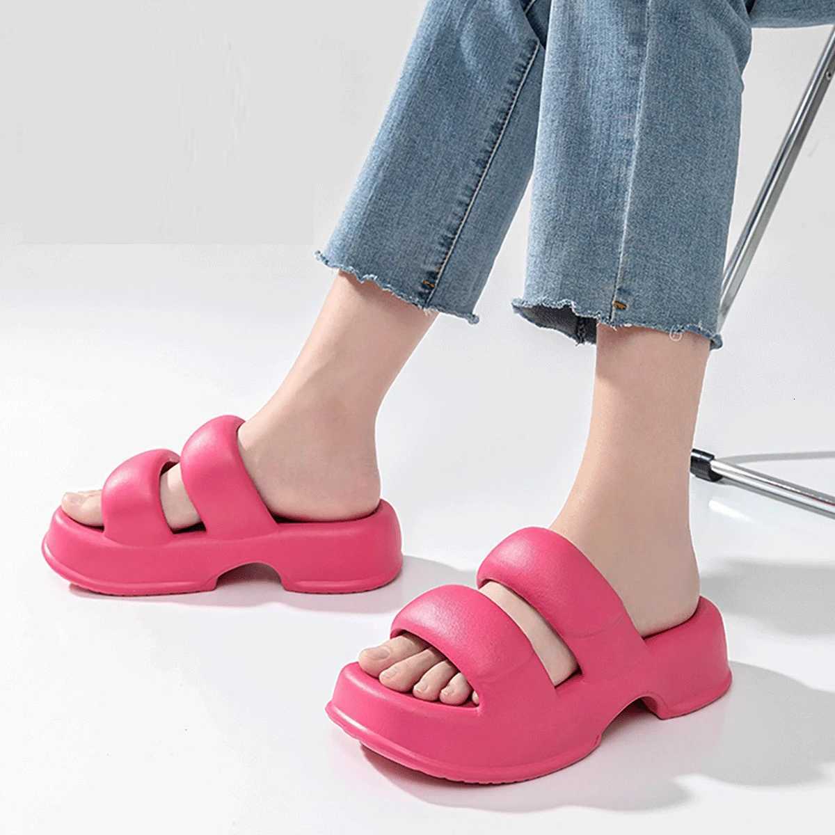 Pallene Summer New Womens Slippers Thick Bottom Flat Sandals Outdoor Fashion Beach Slippers Thick Sole Non-slip Womens Slides W250805