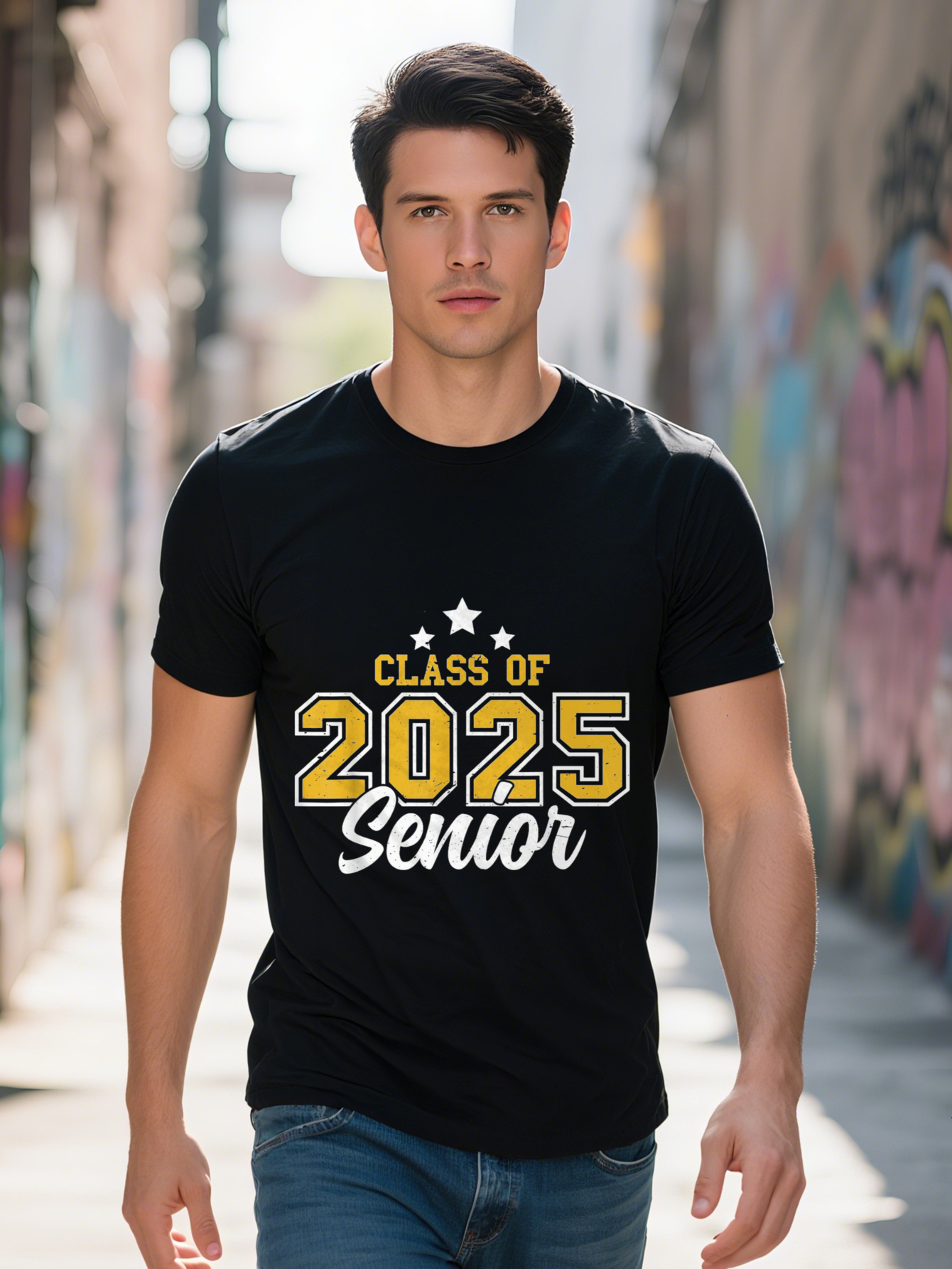 1 Piece PC Class 2025 Senior Graduation T-Shirt, 100% Cotton Crew Neck Casual Pullover, Letter Pattern Short Sleeve Knit Fabric, All-Season Comfortabl