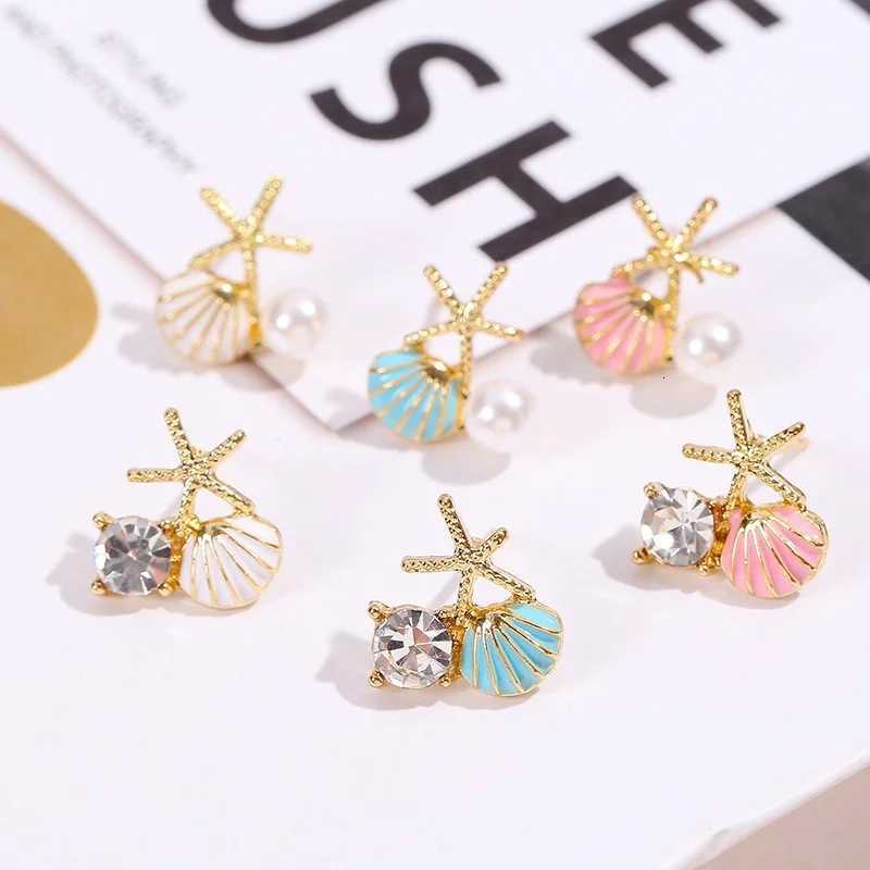 Fashion Asymmetric Ocean Style Earrings Stud For Women Starfish Shell Earring Ear Ring Imitation Pearl Zircon Jewelry Gift Y250804